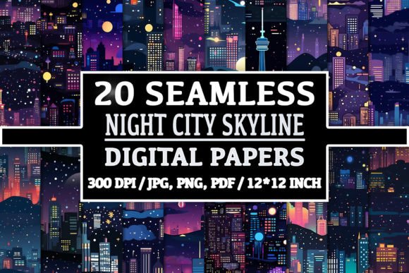 20 Seamless Night City Skyline Patterns for Creative Projects
