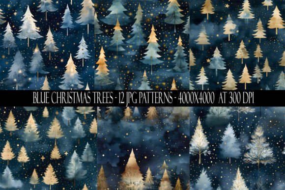 Blue Christmas Tree Patterns for Creative and Commercial Use