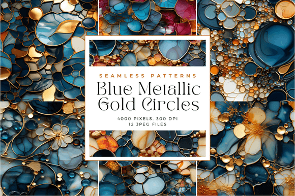 Blue Metallic Gold Circles Patterns