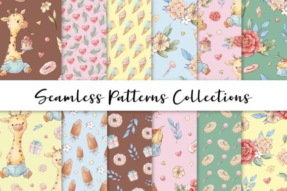 Cute Giraffes Seamless Patterns