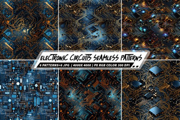 Electronic Circuits 6 Seamless Patterns: A Modern Design Solution for Creatives and Businesses