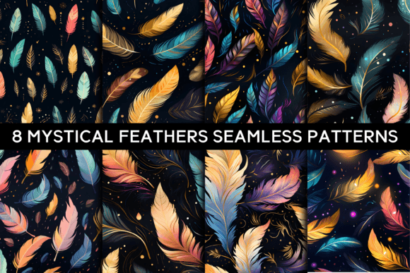 Exploring the Artistry of 8 Mystical Feathers Seamless Patterns