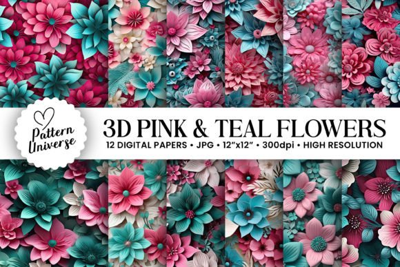 Pink Teal 3D Flowers Patterns: Elevating Creativity in the Digital Craft World