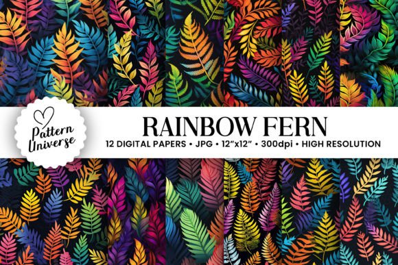 Rainbow Fern Digital Paper Patterns
