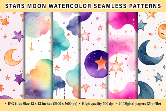 Stars Moon Watercolor Seamless Patterns: A Creative Asset for Modern Designers and Entrepreneurs