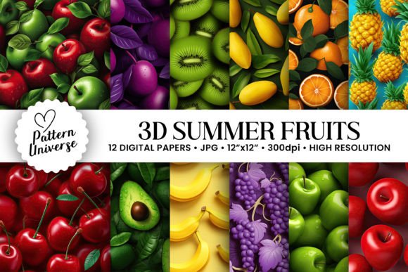 Summer 3D Fruits Seamless Patterns