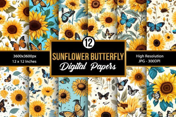 Sunflower Butterflies Seamless Patterns