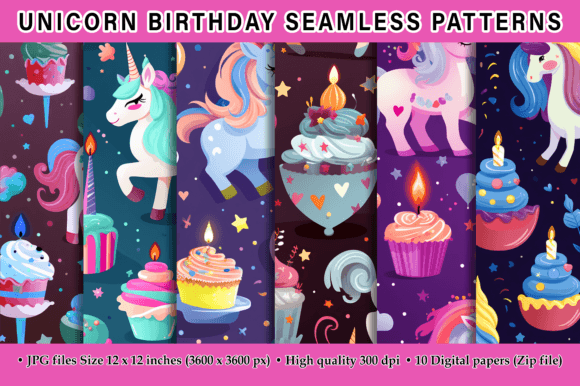 Unicorn Birthday Seamless Patterns