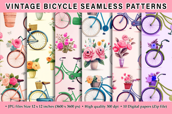 Vintage Bicycle Seamless Patterns